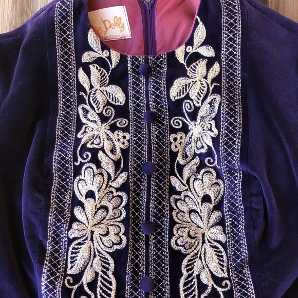 VTG 1960s 1970s Purple Velvet Maxi Dress Sz xS - Picture 9 of 10